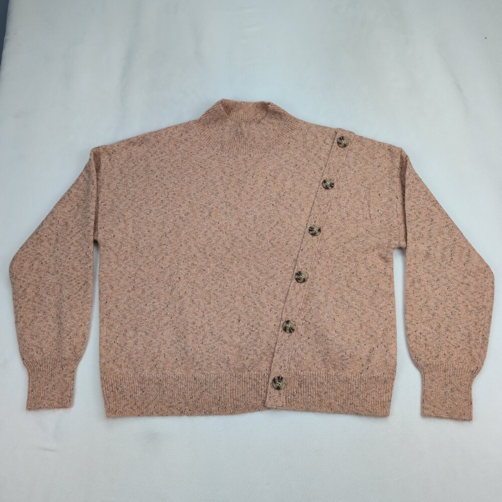 Hem & Thread Button-Accent Mock Neck Speckled Swe… - image 2